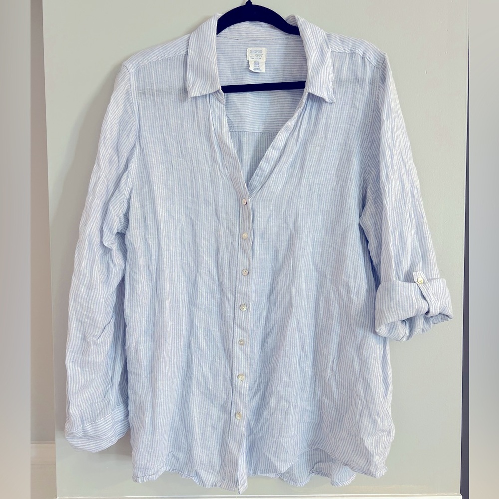 Sigrid Olsen 100% Linen Button Up Blouse 1X